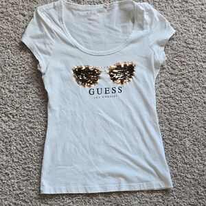 Guess White Tee with Gold Sequin Sunglasses